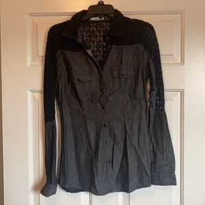 Black button down shirt with lace detailing
